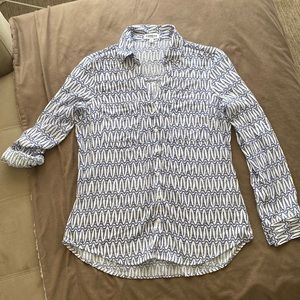 Express Women's Blue and White Button-Down Shirt